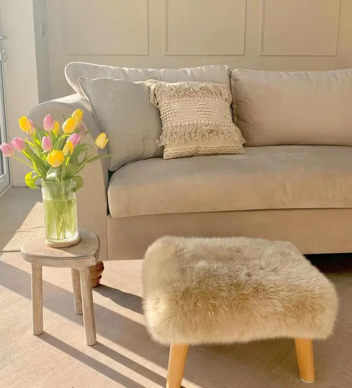 Mary Sheepskin Footstool in Eggshell