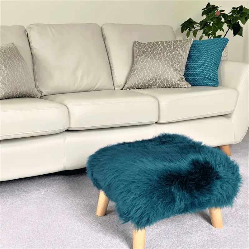 Mary Sheepskin Footstool in Teal