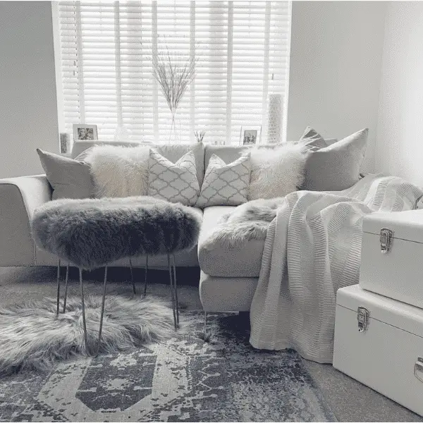 Sian Sheepskin Dressing Table Stool in Slate Grey Lifestyle Sian Sheepskin Dressing Table Stool in Slate Grey Lifestyle