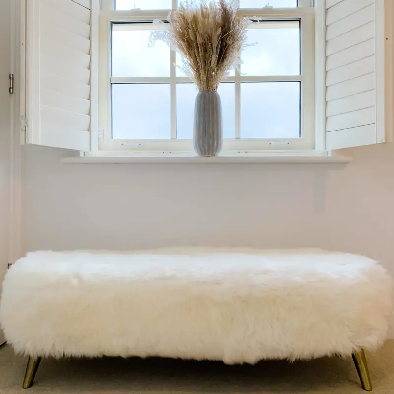 Gold Éclair Sheepskin Bench in Ivory