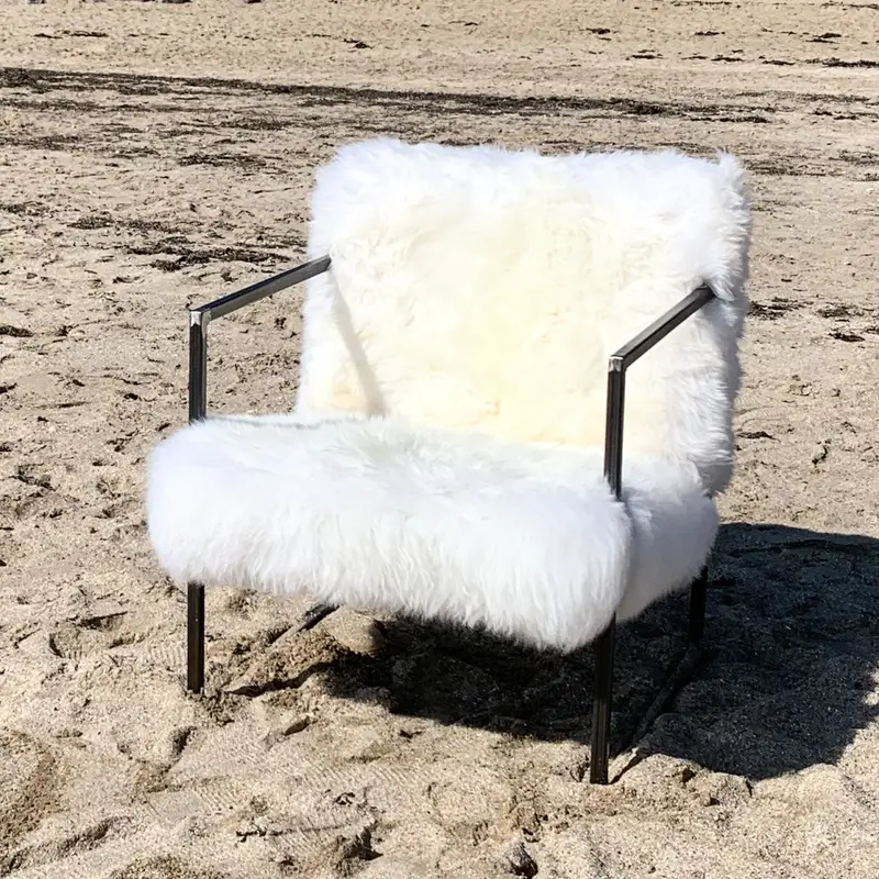 Black Frame Sheepskin Square Chair