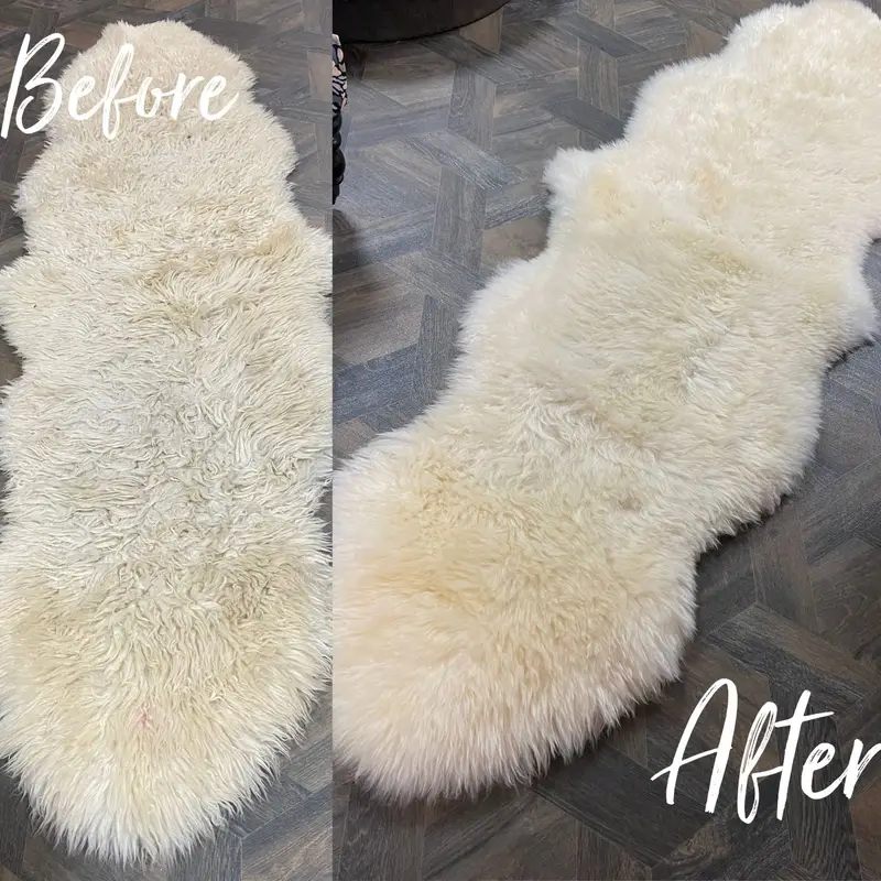 Sheepskin Cleaning And Re-finishing Before and after