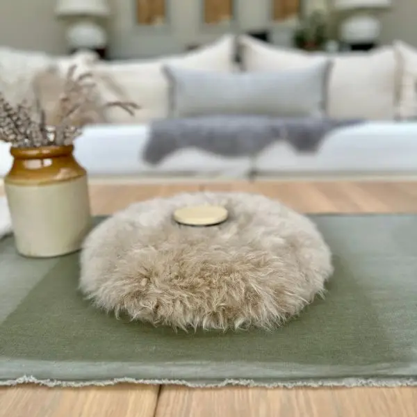 Candle Stand in Eggshell Sheepskin Candle Stand in Eggshell Sheepskin