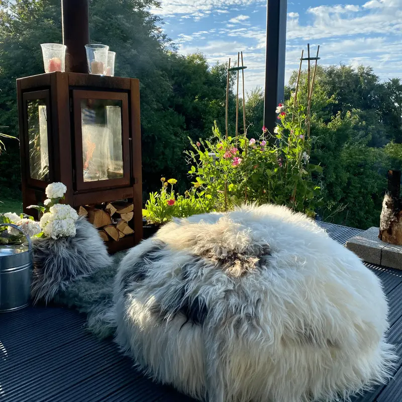 Sheepskin Cookie Pouffe in Rare Breed Sheepskin Cookie Pouffe in Rare Breed