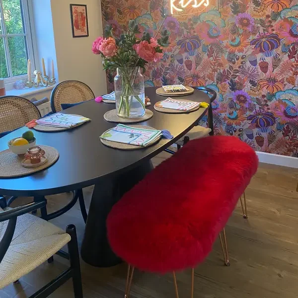 Poppy Sheepskin Bench in Fuchsia