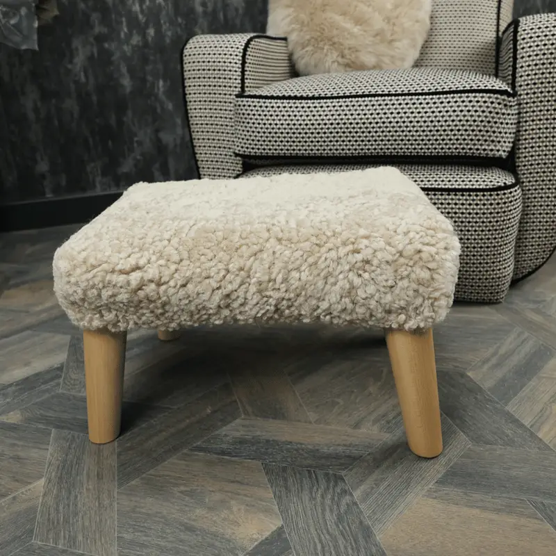 Mary Sheepskin Footstool in Eggshell Boucle