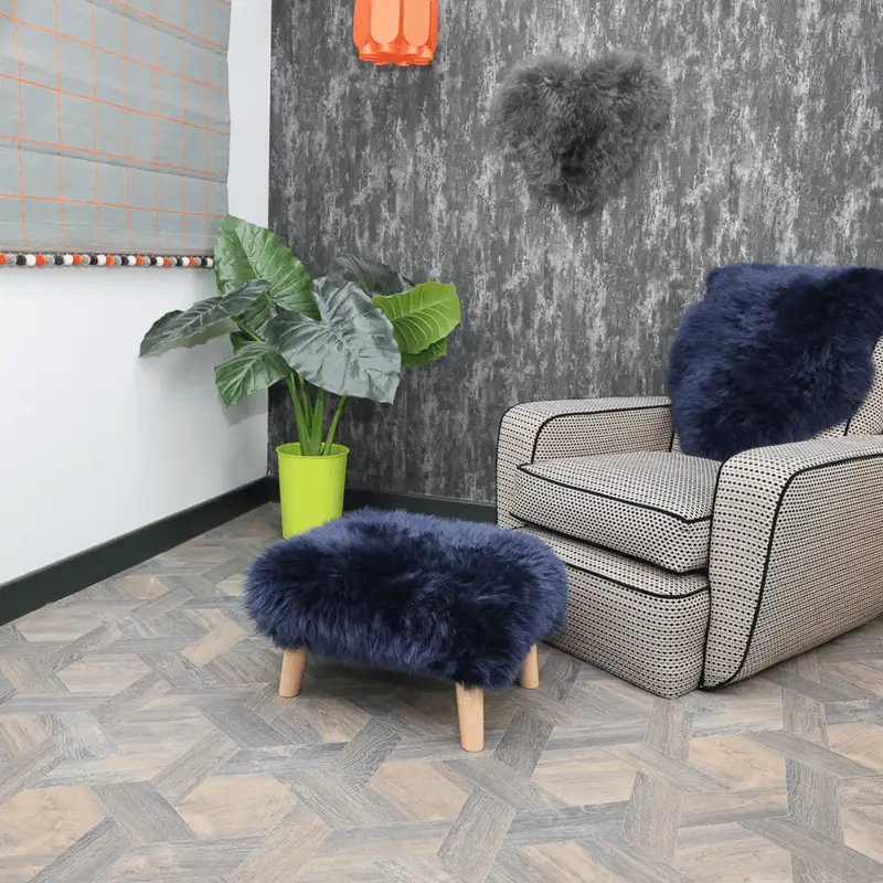 Mary Sheepskin Footstool in Navy