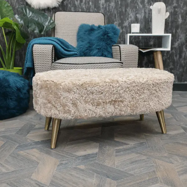 Gold Tuffet for Two in Eggshell Boucle (2)