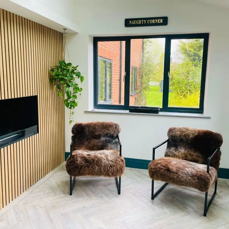 Black Frame Sheepskin Square Chair In rare Breed
