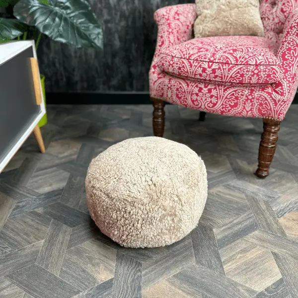 Eggshell Boucle Sheepskin Pouffe
