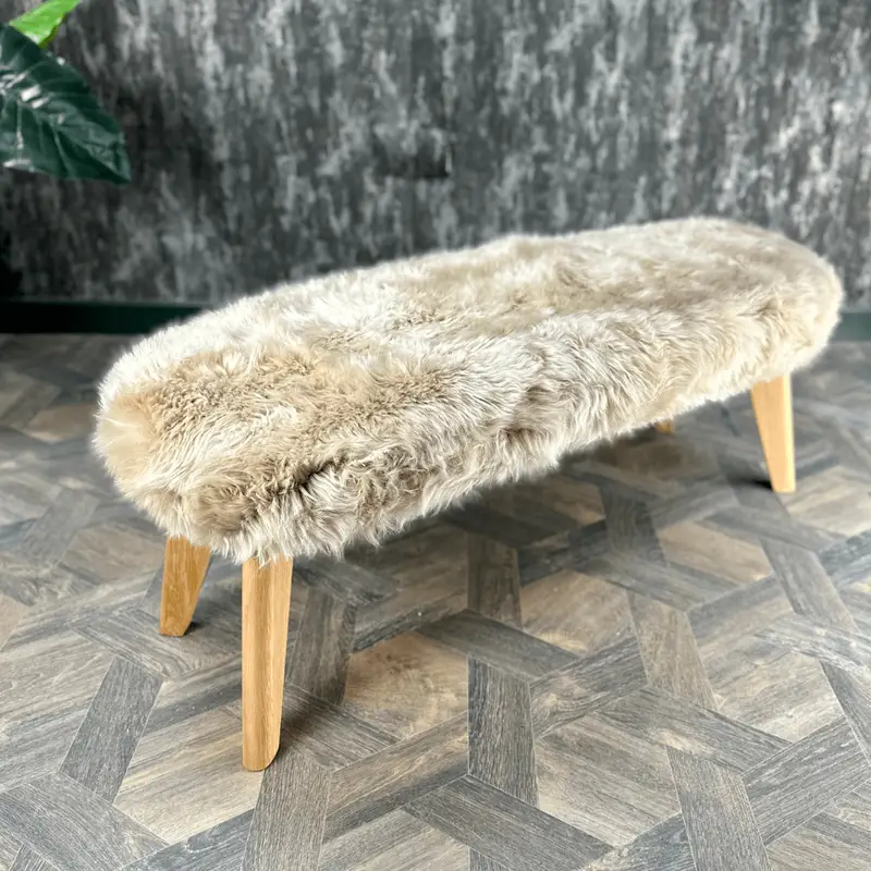Oak Poppy Sheepskin Bench - Medium in Eggshell