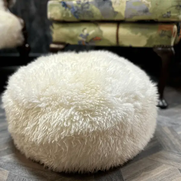 Sheepskin Pouffe in Off White Yeti Sheepskin