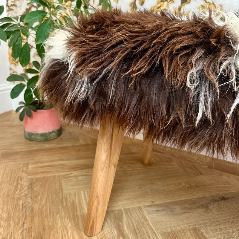 Oak Poppy Sheepskin bench Leg detail Oak Poppy Sheepskin bench Leg detail