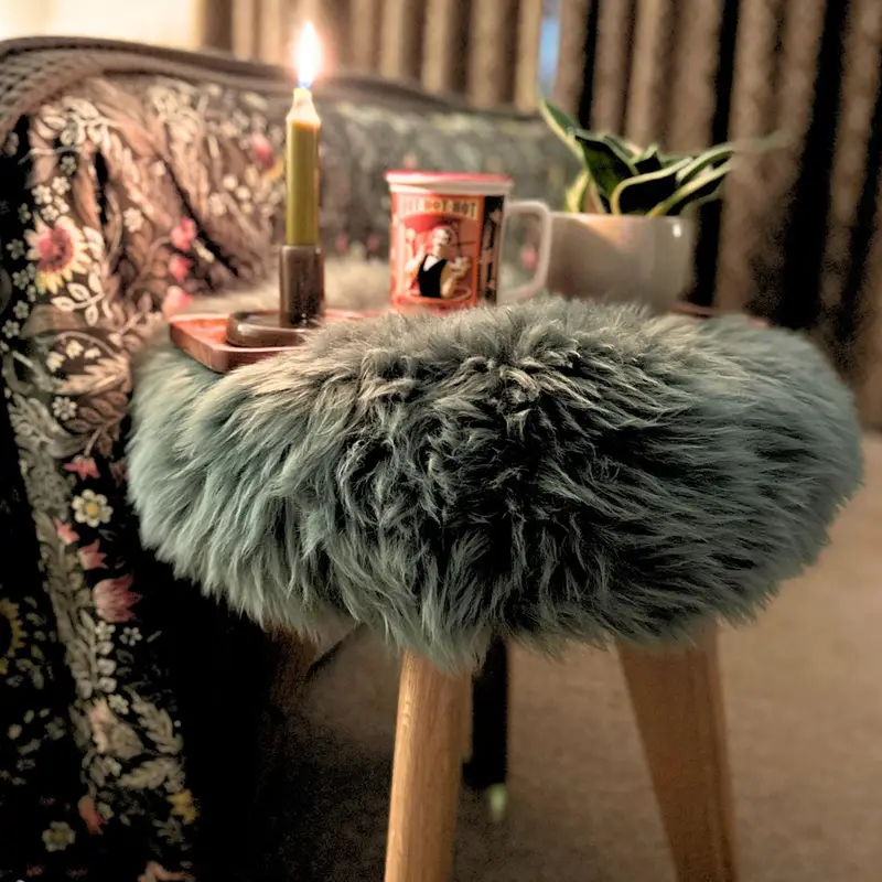 Round Sheepskin Dressing Table Stool in Viridian Round Sheepskin Dressing Table Stool in Viridian