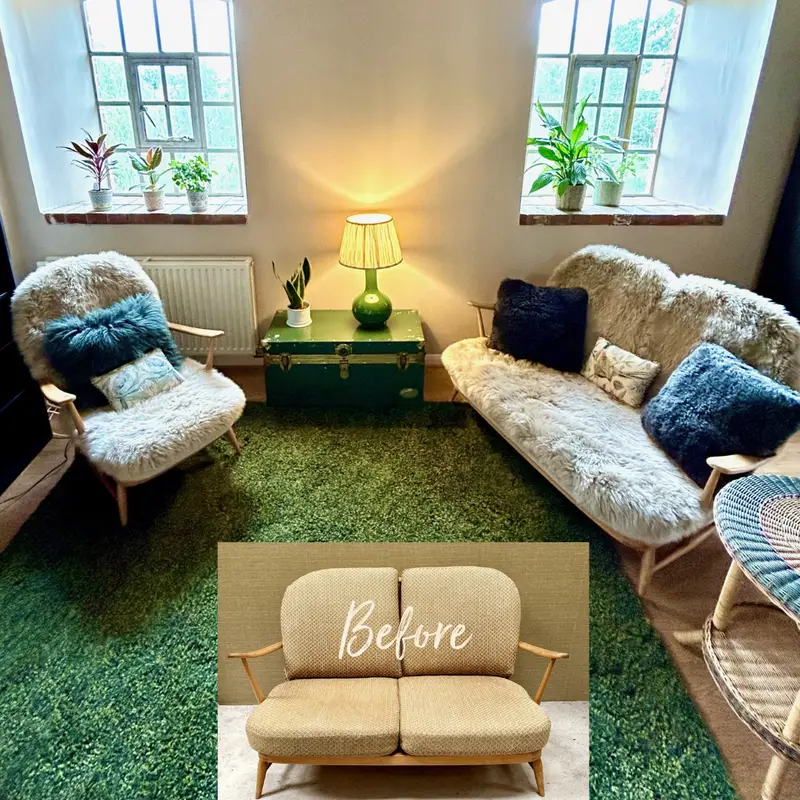 Sheepskin rocking chair and matching stool
