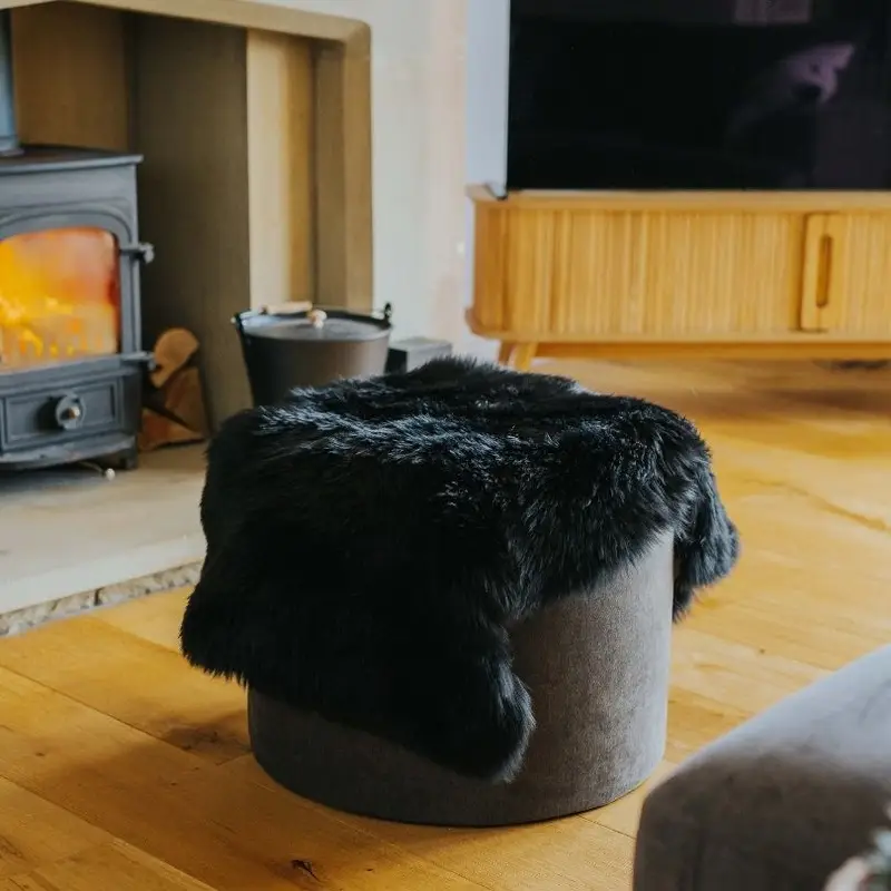 Coal Black Sheepskin Rug