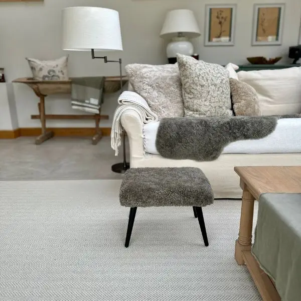 Pippa foot Stool in Fossil boucle (2) Pippa foot Stool in Fossil boucle Sheepskin