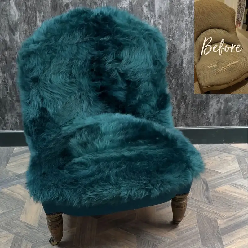Sheepskin rocking chair and matching stool