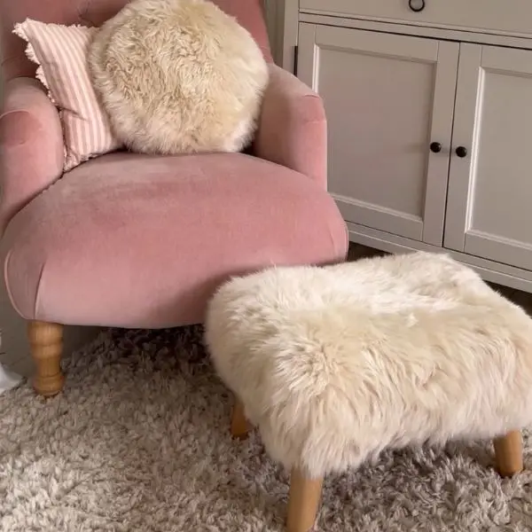 Mary Sheepskin Footstool in Seashell