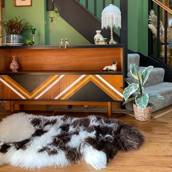 Rare Breed Sheepskin Rug on a wooden floor Rare Breed Sheepskin Rug on a wooden floor