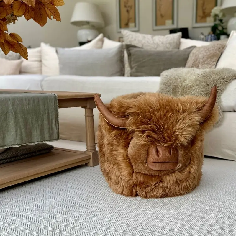 Large Highland Cow Sheepskin Pouffe