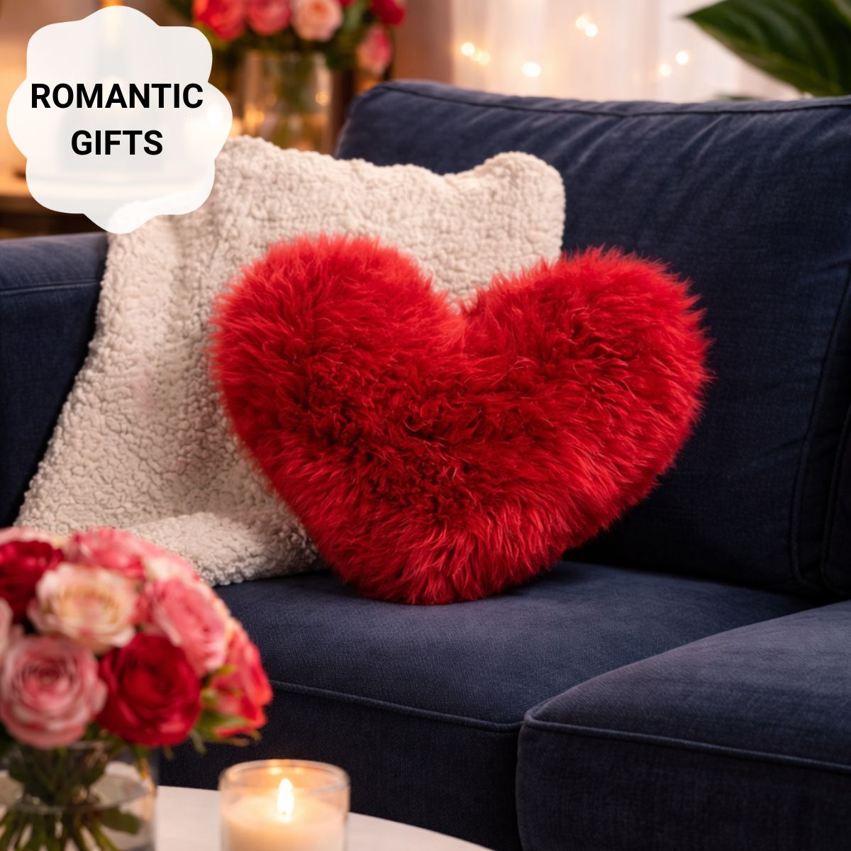 Red sheepskin Heart Cushion (1) Romantic Gifts At Baa Stool