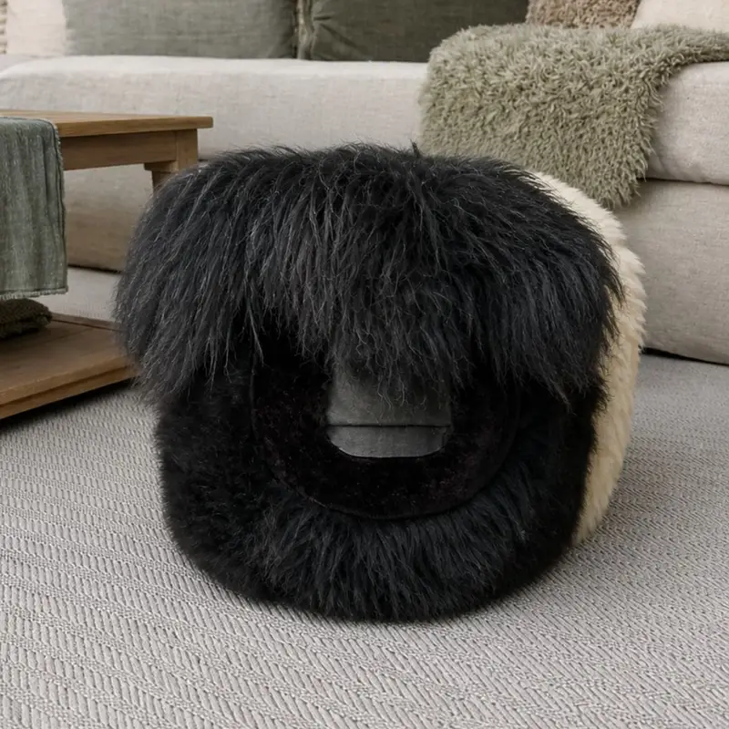 Burke the Bull Large Belted Galloway Sheepskin Pouffe - Image 2