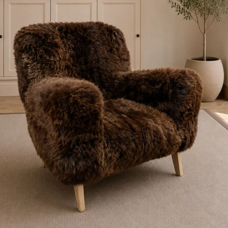 The Wooligan Sheepskin Armchair in Woodland Brown Rare Breed