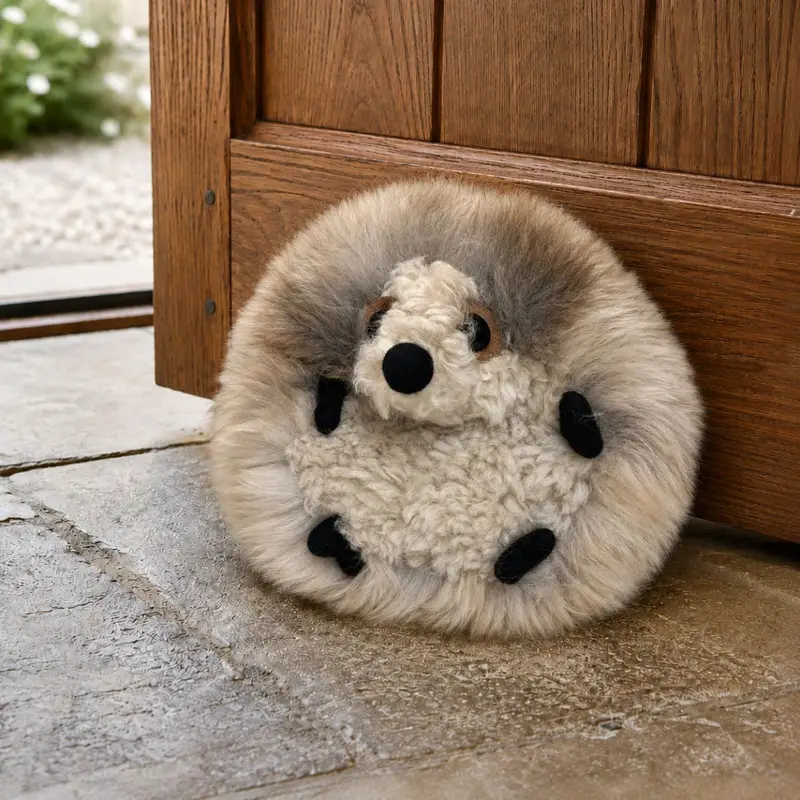 Marilyn blonde rare breed sheepskin hedgehog door stop handmade in North Wales