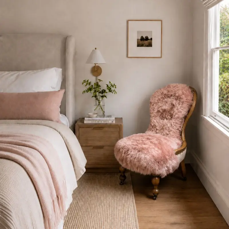 Pink Victorian Sheepskin Bedroom Chair - Image 8