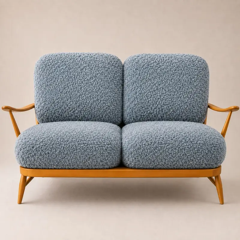 Ercol Windsor 204/2 two-seater settee imagined in Steely shearling sheepskin