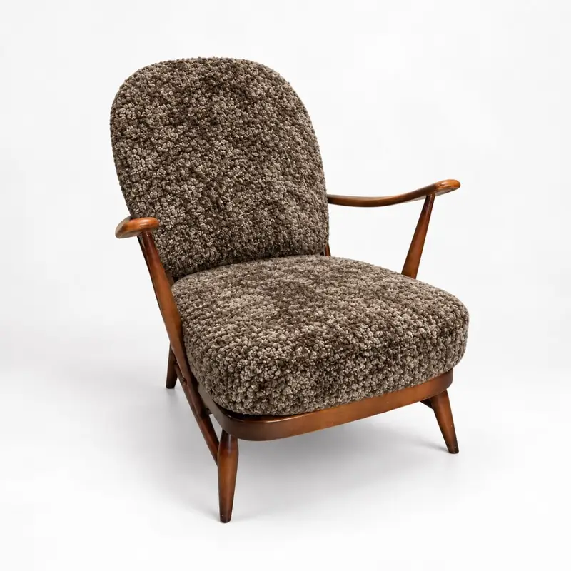 Ercol Windsor 252 Easy Chair imagined in cocoa shearling sheepskin