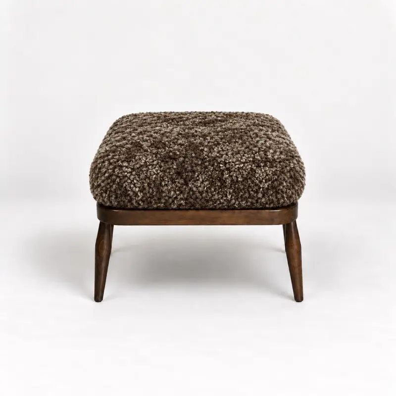 Ercol Windsor 205 footstool imagined in Cocoa shearling sheepskin