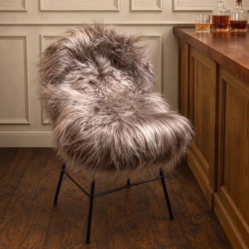 Natural Icelandic sheepskin rug with long silky wool in mushroom