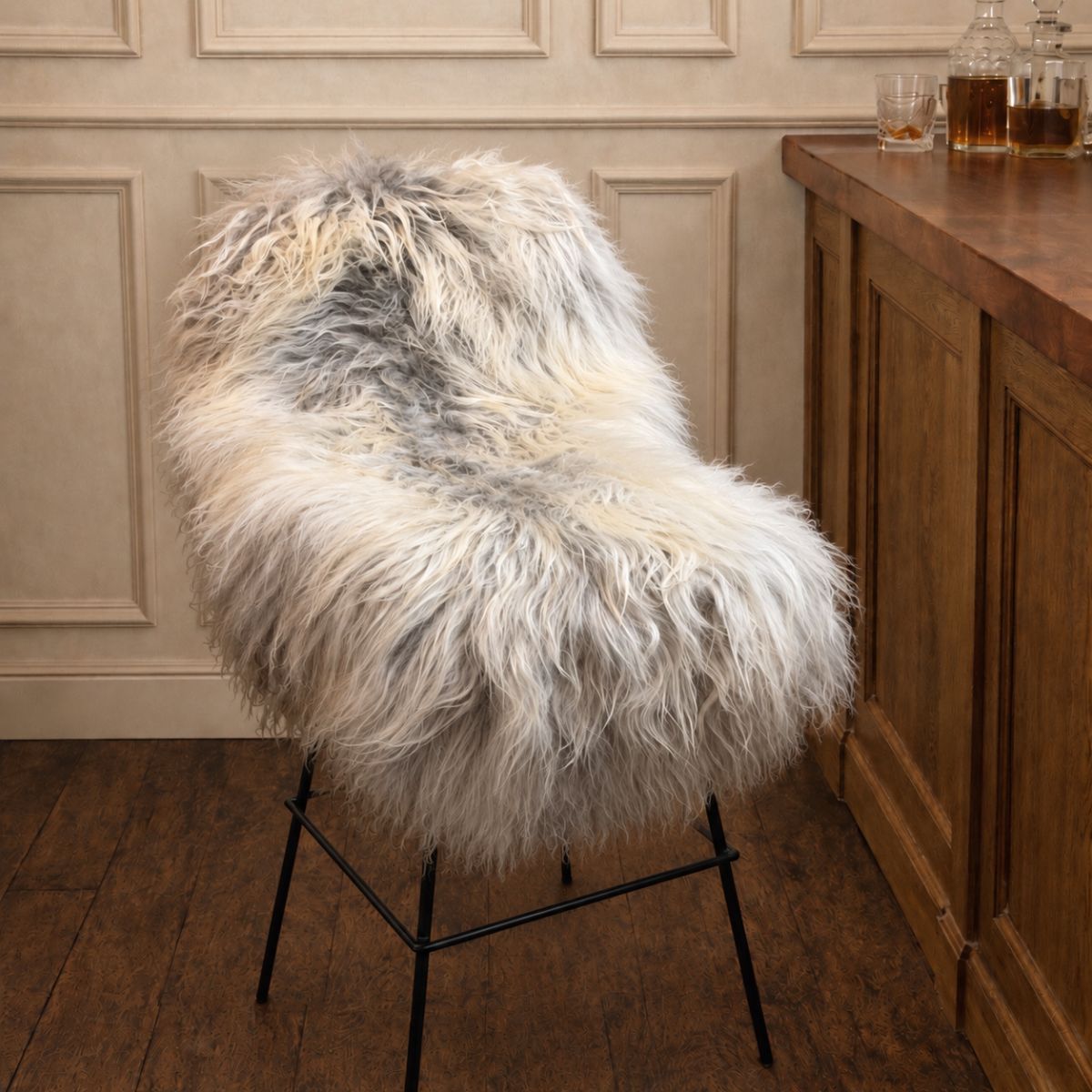 Natural Icelandic sheepskin rug with long silky wool