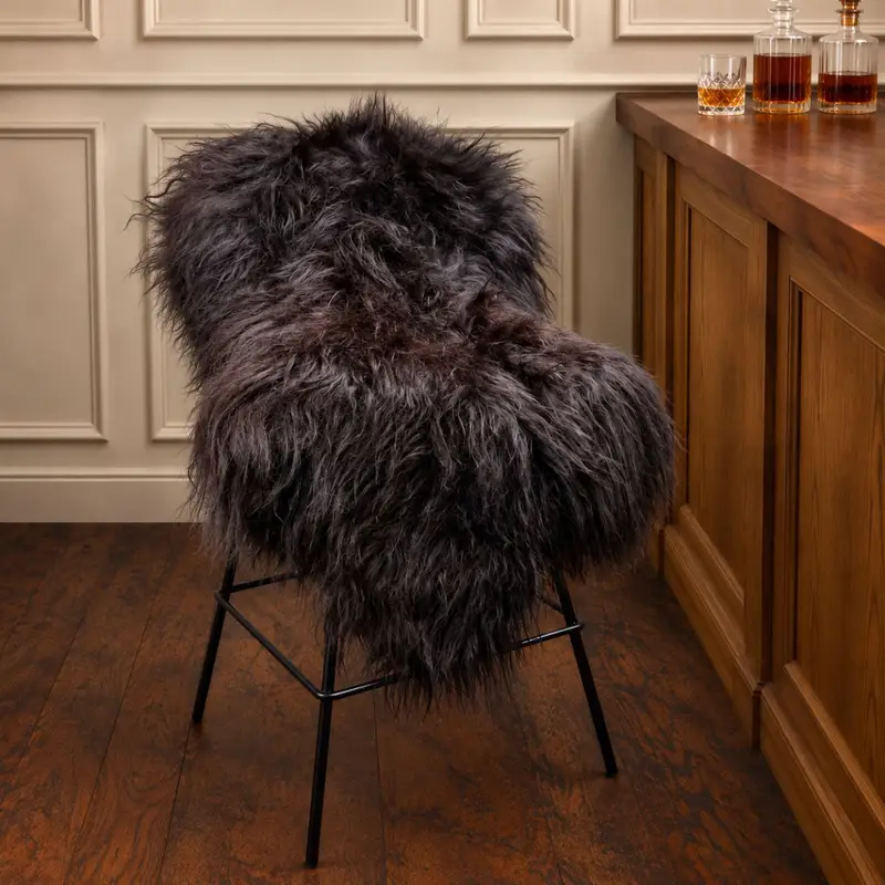 Icelandic rug in black on a bar chair.
